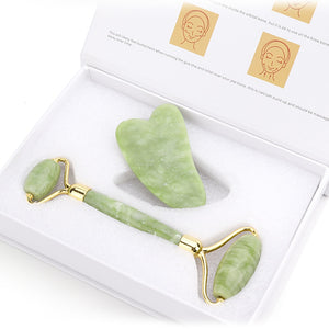 Natural Jade Roller Thin Face Massager Lifting Tools Slim Facial Gua Sha Green Stone Anti-aging Wrinkle Skin Beauty Care Set Box